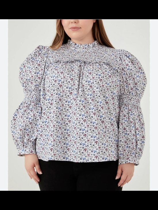 English Factory Tops - English Factory White Multi Floral Smocked Yoke Blouse